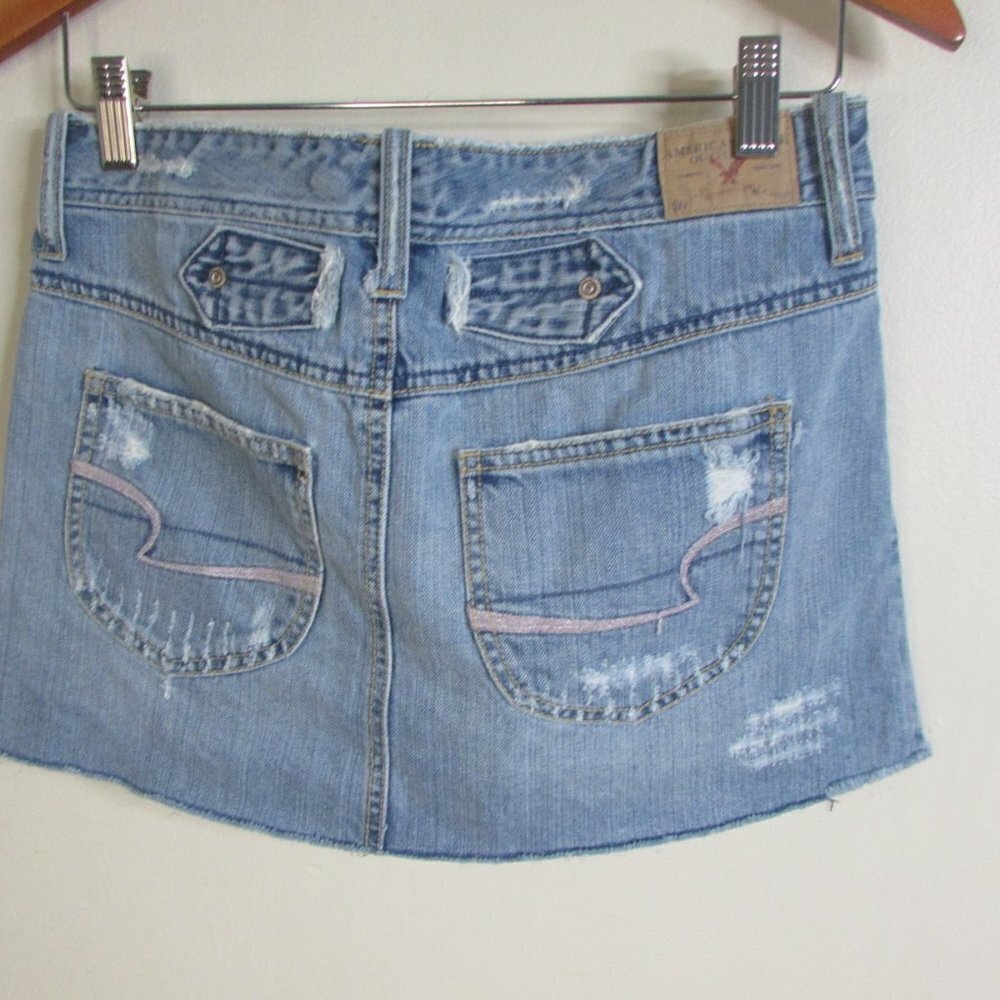 American Eagle Mini Skirt 6 Distressed Denim - Picture 10 of 13